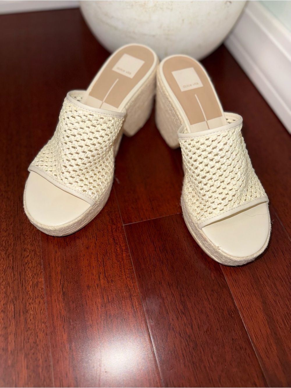 Dolce Vita Cream Woven Platform Wedge Mules